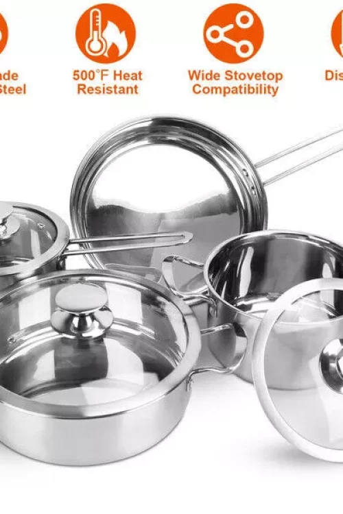 Stainless Steel Cookware Set Fast Even Heat Induction Pots Pans Dishwasher Safe