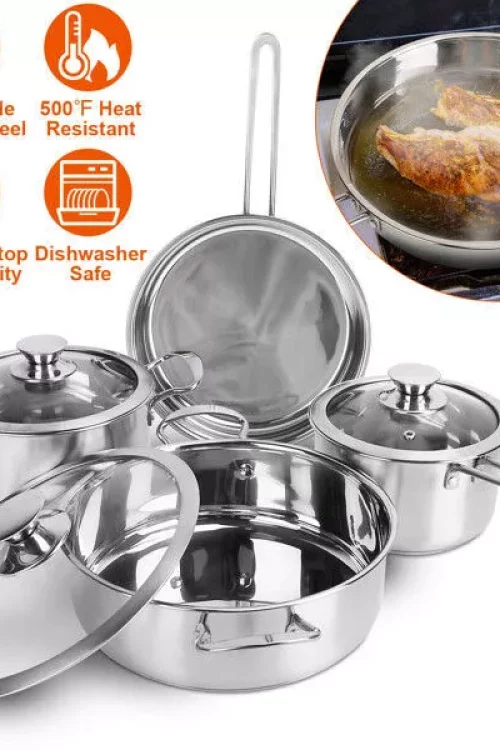 Stainless Steel Cookware Set Fast Even Heat Induction Pots Pans Dishwasher Safe