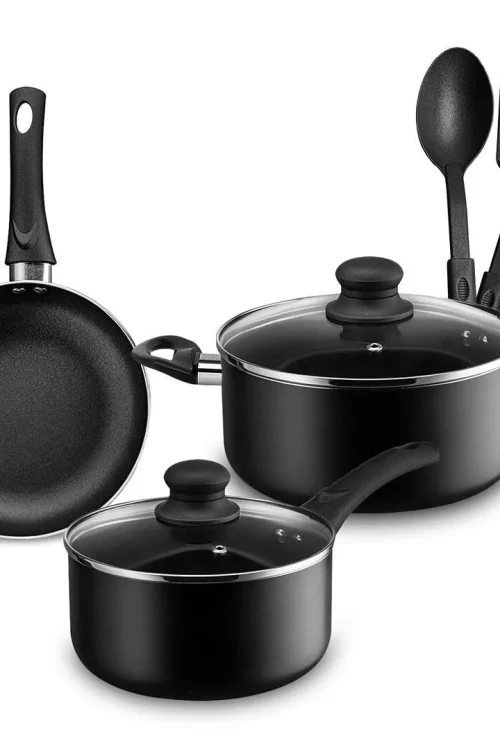 New 7 Piece Black Cookware Set Nonstick Pots,Pans Home Kitchen Cooking Non Stick