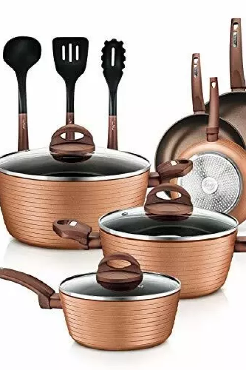 NutriChef NCCW12BRW 12-Piece Nonstick Kitchen Cookware Set