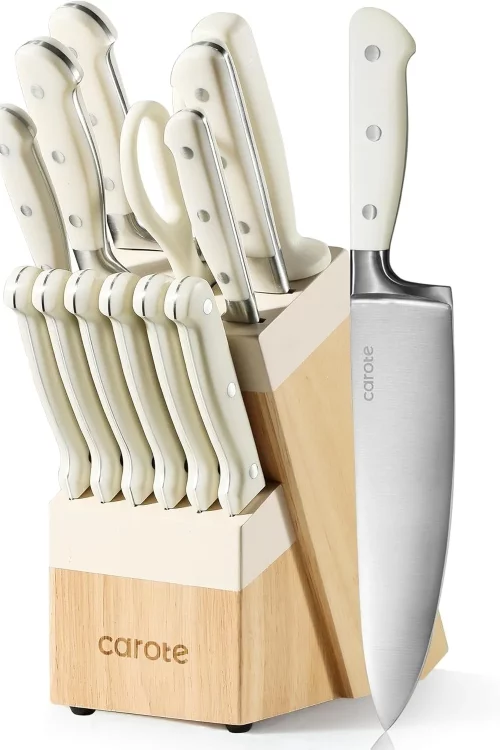 CAROTE 14 Pieces Knife Set, with Hardwood Storage Block Kitchen Knife Set