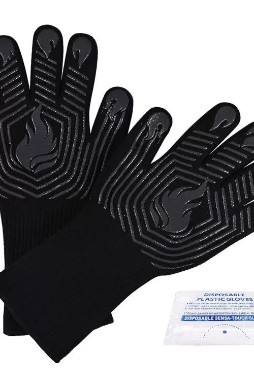 BBQ Gloves, 1472°F Heat Resistant Fireproof Mitts, Silicone Non-Slip Bl or Re