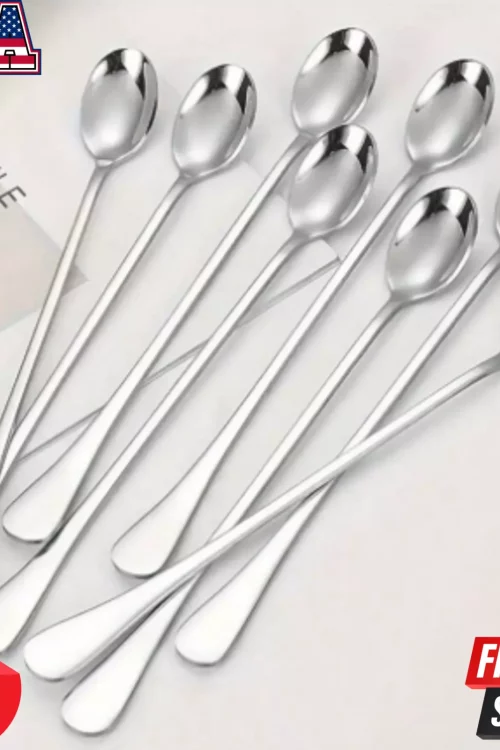 8pcs Stainless Steel Long Handle Ice Tea Spoon Kitchen Cocktail Stirring Spoons